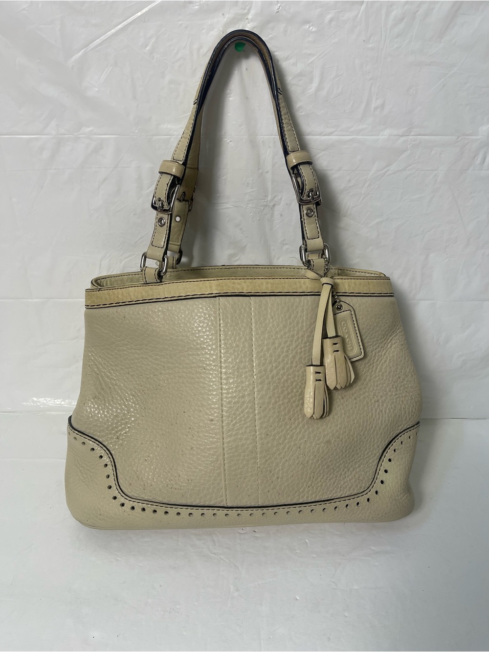 Vintage Coach 5055 Hampton Pebbled Leather Tassel Satchel